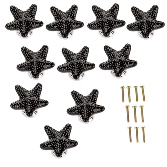 10 Pack Coastal Starfish Cabinet Knobs, Ceramic Drawer Pulls with Mounting Screws, Ocean Beach Style Furniture Knobs for Dresser Wardrobe Kitchen Cupboard