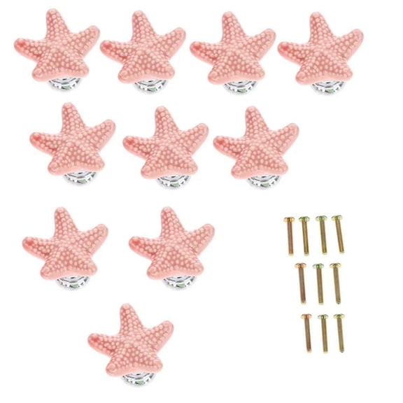 10 Pack Coastal Starfish Cabinet Knobs, Ceramic Drawer Pulls with Mounting Screws, Ocean Beach Style Furniture Knobs for Dresser Wardrobe Kitchen Cupboard