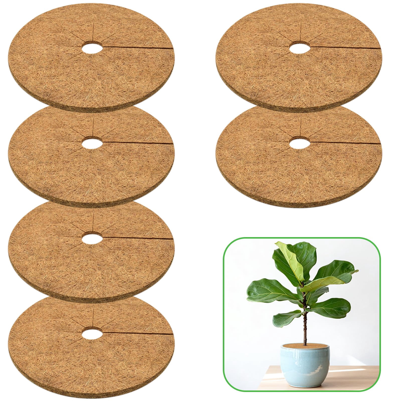 10 Pack Coconut Fiber Mulch Ring, 6 Inch Coco Coir Tree Ring Mulch Mat, 100% Natural Tree Protector Mat Plant Cover Ring Coconut Coir Discs Tree Mats Mulch Rings for Indoor Outdoor Trees Plants