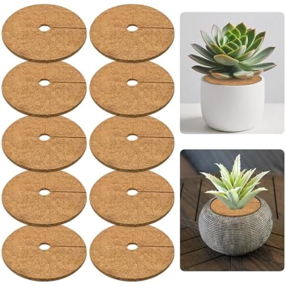 10 Pack Coconut Fiber Mulch Ring, 6 Inch Coco Coir Tree Ring Mulch Mat, 100% Natural Tree Protector Mat Plant Cover Ring Coconut Coir Discs Tree Mats Mulch Rings for Indoor Outdoor Trees Plants