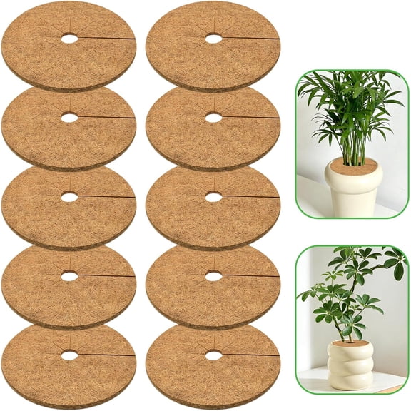 10 Pack Coconut Fiber Mulch Ring, 6 Inch Coco Coir Tree Ring Mulch Mat, 100% Natural Tree Protector Mat Plant Cover Ring Coconut Coir Discs Tree Mats Mulch Rings for Indoor Outdoor Trees Plants