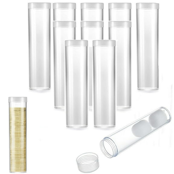 10 Pack Coin Storage Tube for Cent,Bexikou Plastic Coin Holders Tube with Screw-On Caps,Coin Container for Coin Collection Supplies,Long-Term Coin Storage (Cent)