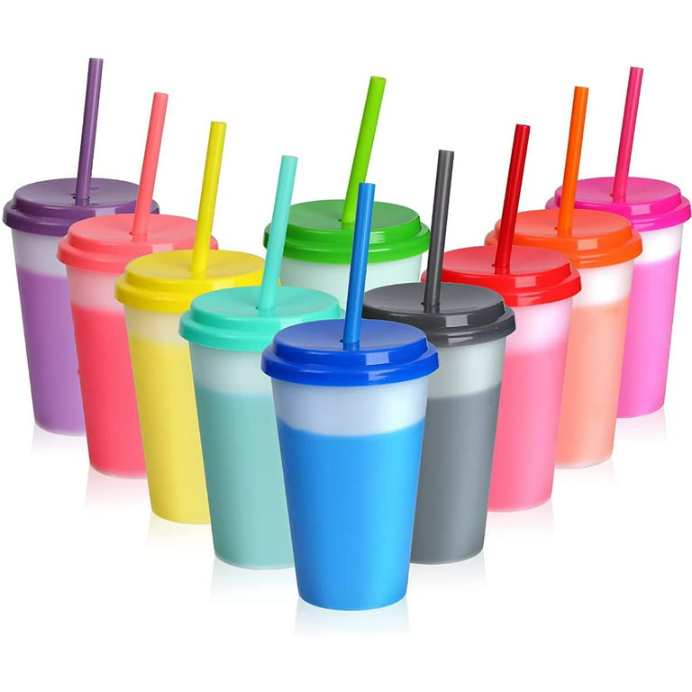 Kids Cups With Straws and Lids - 5 Kids Tumblers with Lids and Straws,  Vibrant 16oz Color Changing Cups for Kids, Kids Straw Cups No Spill,  Durable & Splash-Proof, Kids Plastic Cups