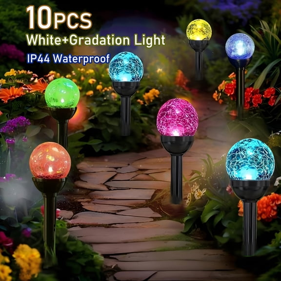10 Pack Color Changing Solar Glass Ball Garden Stake Lights, IP44 Waterproof with 2 Lighting Modes Including Warm White, Outdoor Decor Lamps for Lawn Garden Courtyard, Perfect Holiday Gift