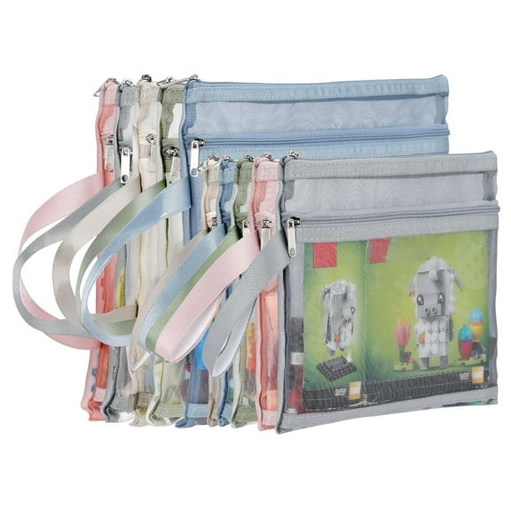 10 Pack Colored Double-Layer Mesh Zipper Pouch Bags, Building Block Sets Toy Storage & Organization 5Pcs A4+5Pcs A5
