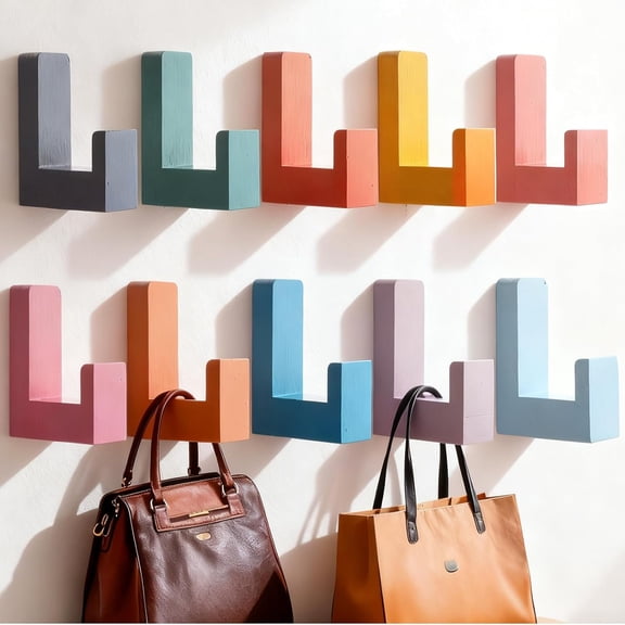 10 Pack Colorful Coat Wall Hooks Cute Kids Backpack Adhesive Hooks Wooden Coat Rack Wall Mount Hippie Color Hook for School Office Hanging Bags Posters Key Towels Entryways Bathrooms Door Decor