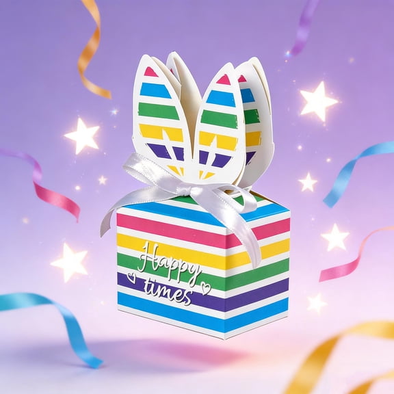10-Pack Colorful Square Bunny Gift Boxes - Foldable Paper Boxes With Festive Easter Bunny Cake Shape, Sturdy Material For Party Favors, Classroom Treats, Family Gatherings - Hold