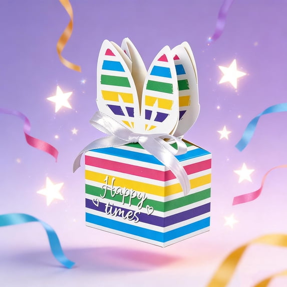 10-Pack Colorful Square Cute Bunny Gift Boxes, Easter Wrapping Paper Candy Packaging Box Set
