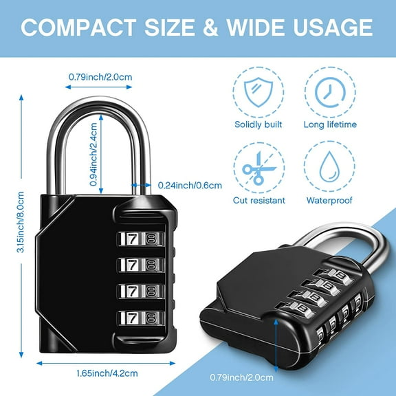10 Pack Combination Lock Resettable 4 Digit Combination Padlock Waterproof Locker Locks Small Combo Locks Outdoor for School Gym Locker Fence Toolbox Gate Case Hasp Cabinet Storage (Black）