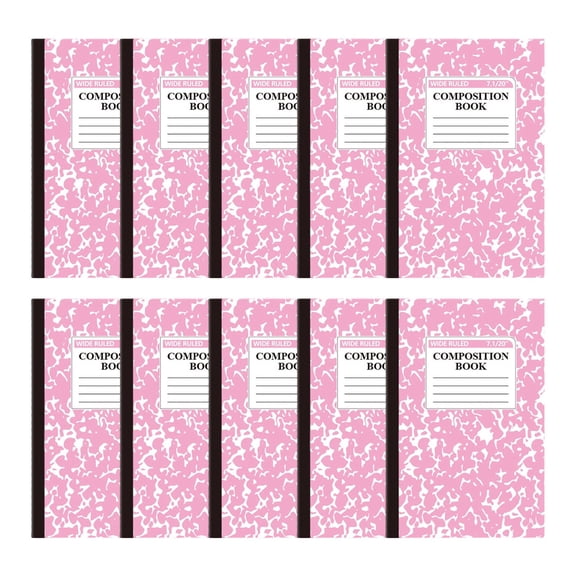 10 Pack Composition Notebook, Wide Ruled Composition Book, Marble Composition Notebooks for Work & Note Taking, 30 Sheets per Comp Book, Classroom Must Haves, Office Supplies, 8.2" x 5.5", Pink