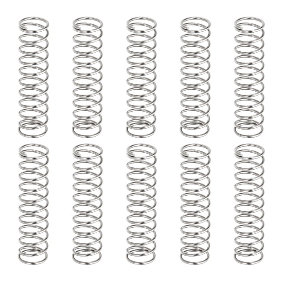 10 Pack Compression Springs, 0.9mm Wire Diameter x 10mm OD x 45mm Length 304 Stainless Steel Extension Spring Ballpoint Pen Pressure Springs for Shop Home Repairs, Silver