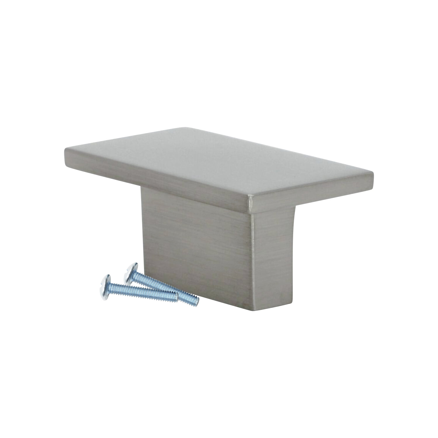 10 Pack Contemporary Rectangle Brushed Nickel Cabinet Hardware Knob, 5/8" (16mm) Inch Center to Center, Overall Length 1-9/16"