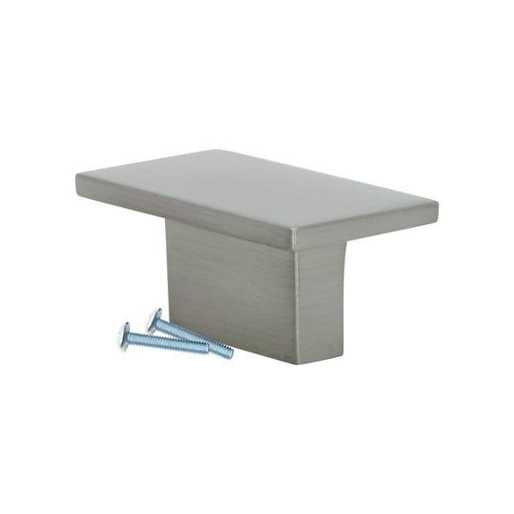 10 Pack Contemporary Rectangle Brushed Nickel Cabinet Hardware Knob, 5/8" (16mm) Inch Center to Center, Overall Length 1-9/16"