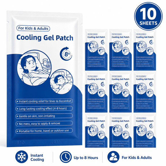 10 Pack Cooling Gel Patches, Soothing Forehead Strips for Heat Relief, Summer Portable Cold Compress