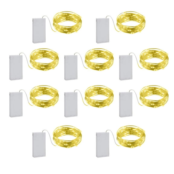 10 Pack Copper Wire String Lights Bendable Battery Operated Powered 10ft 30 Amber Mini Micro Small LEDs Twinkle Fairy Starry Firefly Flora Garland Wreath Craft Bedroom Wedding Christmas Decorations