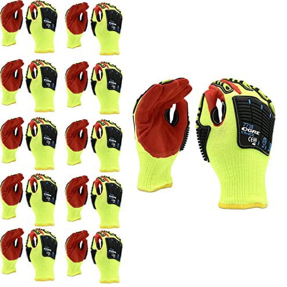10-Pack of Cordova 7738XL OGRE-CR+ Ice Two-Ply Thermal Shell Work Gloves, 13-Gauge, Hi-Vis Yellow HPPE/Glass, Brushed Inner, TPR Protectors, Red Sandy Nitrile Palm Coating, Cut Level A5, X-Large