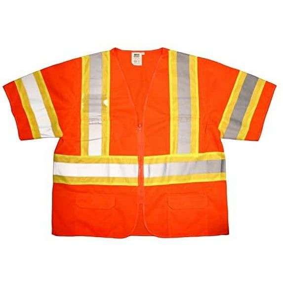10-Pack of Cordova V3200M Cor-Brite Type R, Class III, Orange Mesh Vest, Zipper Closure, Two-Tone Contrasting Trim/Reflective Tape, Multiple Pockets, Two Outside Lower, Medium
