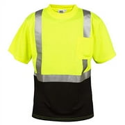 10-Pack of Cordova V451-L Cor-Brite Type R, Class II, Lime Birdseye Mesh T-Shirt, Short Sleeves, Chest Pocket, 2-Inch Silver Reflective Tape, Black Front Panel, Large