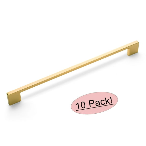 10 Pack - Cosmas® 11244-256BG Brushed Gold Modern Cabinet Hardware Handle Pull - 10-1/16" Inch (256mm) Hole Centers
