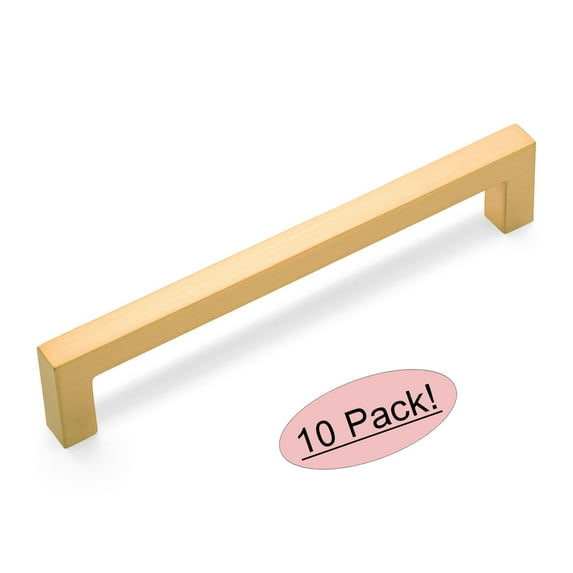 10 Pack - Cosmas 14777-128BG Brushed Gold Modern Cabinet Hardware Handle Pull - 5" Inch (128mm) Hole Centers