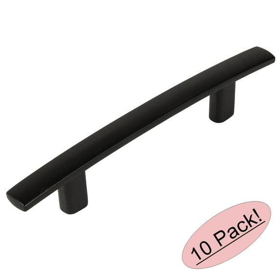 10 Pack - Cosmas 2363-3FB Flat Black Subtle Arch Cabinet Hardware Handle Pull - 3" Inch (76mm) Hole Centers