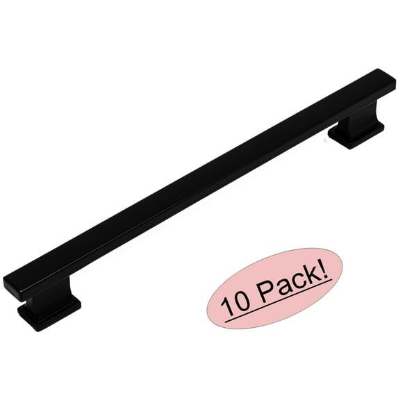 10 Pack - Cosmas 702-192FB Flat Black Contemporary Cabinet Hardware Handle Pull - 7-1/2" Inch (192mm) Hole Centers