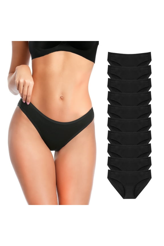 10 Pack Cotton Bikini Underwear for Women,Seamless Panties for Girls,Ladies Solid Soft Stretchy Briefs,Black,XL