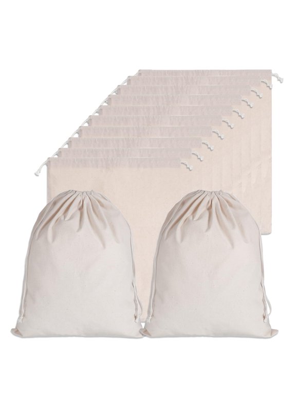 10 Pack Cotton Drawstring Storage Bags 11.9x15.8 Inches Reusable Canvas Sacks for Bread Produce Shoes