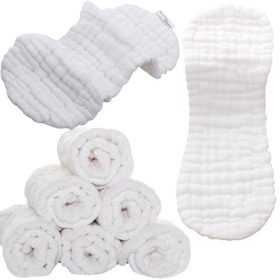 10 Pack Cotton Gauze Reusable Baby Diaper, Leakproof High Absorbency Washable Cloth Diaper for Newborns-Toddlers 0-24 Months