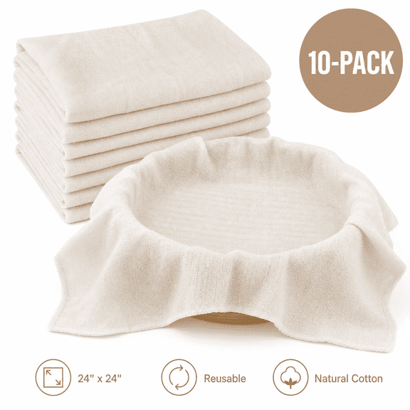 10-Pack Cotton Steamer Cloths, 24" x 24" Reusable Cheesecloth for Cooking, Steaming, Straining