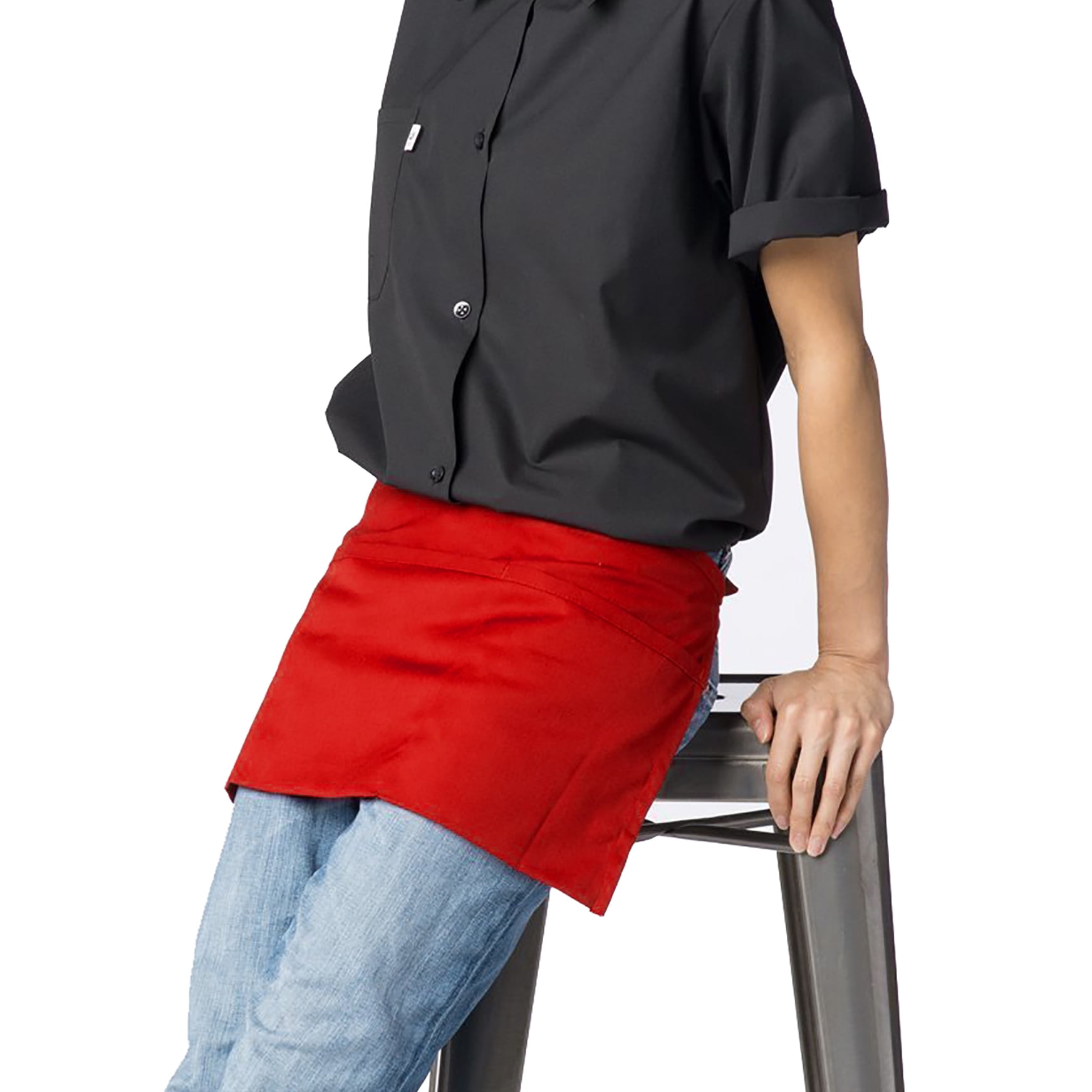 10 Pack Cotton Waist Apron with 3 Pockets Kitchen Restaurant Bistro Craft Garden Half Short Aprons for Men, Women, Chef, Baker, Servers, Waitress, Waiter, Craftsmen Work Apron Uniform, Red