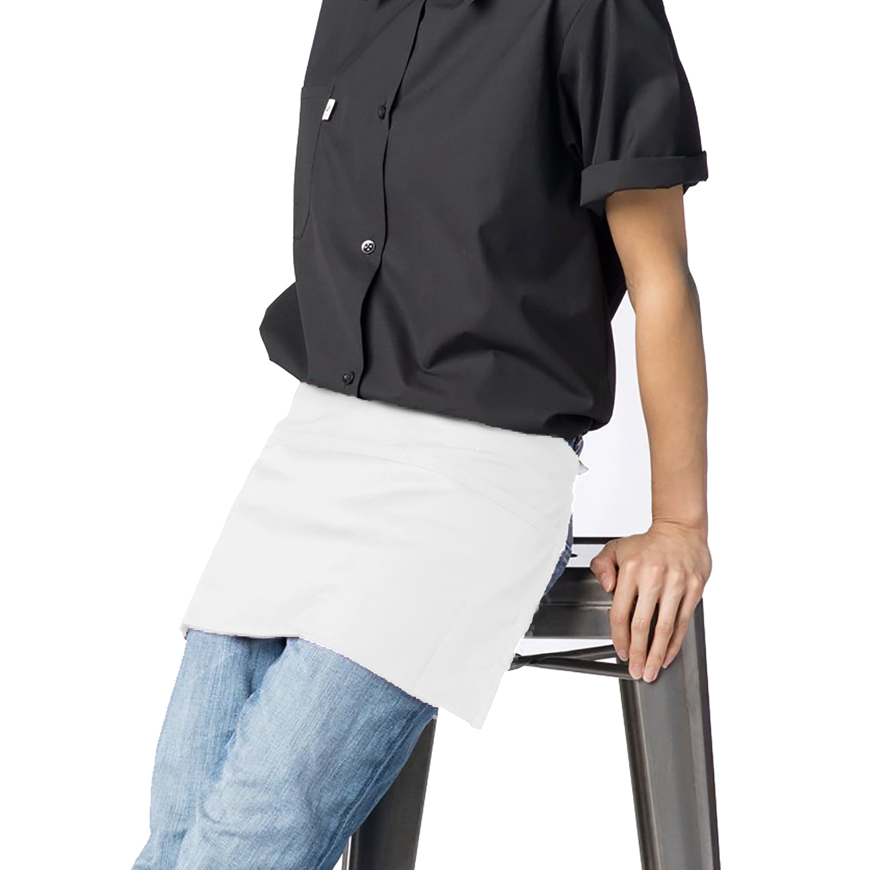 10 Pack Cotton Waist Apron with 3 Pockets Kitchen Restaurant Bistro Craft Garden Half Short Aprons for Men, Women, Chef, Baker, Servers, Waitress, Waiter, Craftsmen Work Apron Uniform, White