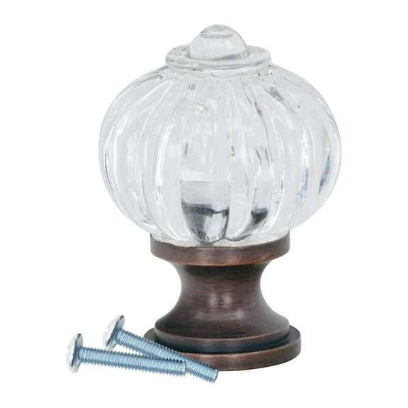 10 Pack Crystal Clear Acrylic Pumpkin Style, Brushed Oil-Rubbed Bronze Cabinet Hardware Knob, 1-3/32 Inch Diameter