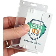 10 Pack - Crystal Clear Heavy Duty Badge Holder - Vertical Hard Plastic ID Badge Holder for Badges - Rigid Case Single I'd Protector Access Card Holder for Lanyards, Clips & Reels by Specialist ID