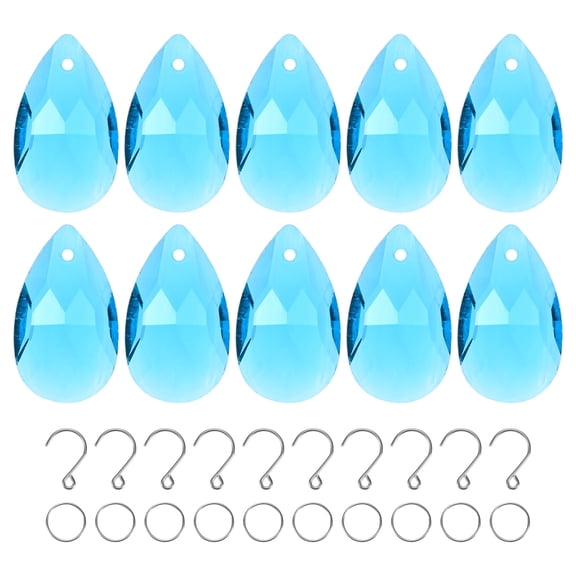 10-Pack Crystal Grid Prisms, 30mm/1.18 Inch Hanging Crystals Chandelier Prisms for Home/Windows/Garden/DIY[Lake Blue]