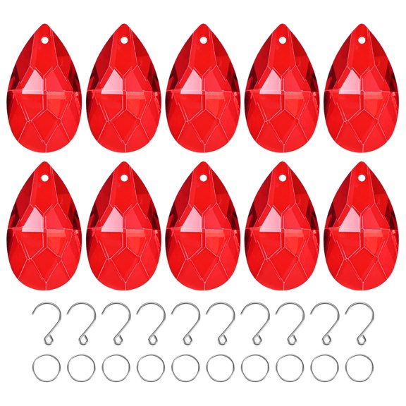 10-Pack Crystal Grid Prisms, 38mm/1.5 Inch Hanging Crystals Chandelier Prisms for Home/Windows/Garden/DIY[Bright Red]