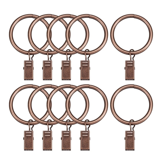 10 Pack Curtain Clips Rings Strong Metal Drapery Shower Curtain Ring with Clips Rustproof 0.98" Interior Dia Copper Tone
