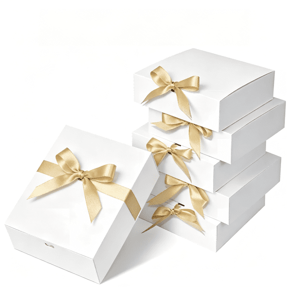 10 Pack Customizable Paper Gift Boxes 6.5x6.5x2 with Ribbon for Presents