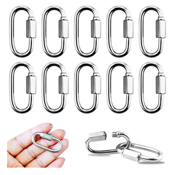 10 Pack D Shape Quick Link Chain Links 1/8 inch Stainless Steel Carabiner Connector Snaps, M3.5 Rope Quick Coupler Links, Quick Chain Repair Links Pets Keychain for Outdoor Traveling Equipment