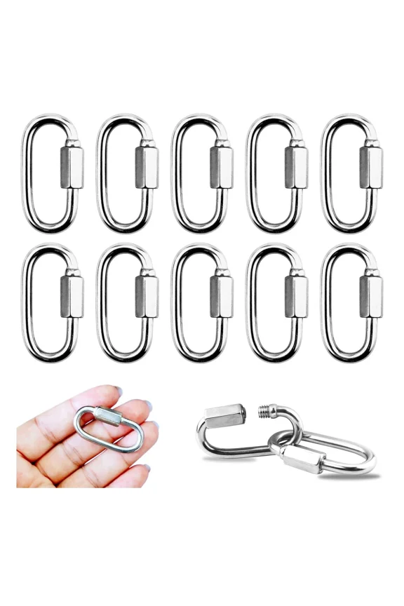 10 Pack D Shape Quick Link Chain Links 1/8 inch Stainless Steel Carabiner Connector Snaps, M3.5 Rope Quick Coupler Links, Quick Chain Repair Links Pets Keychain for Outdoor Traveling Equipment