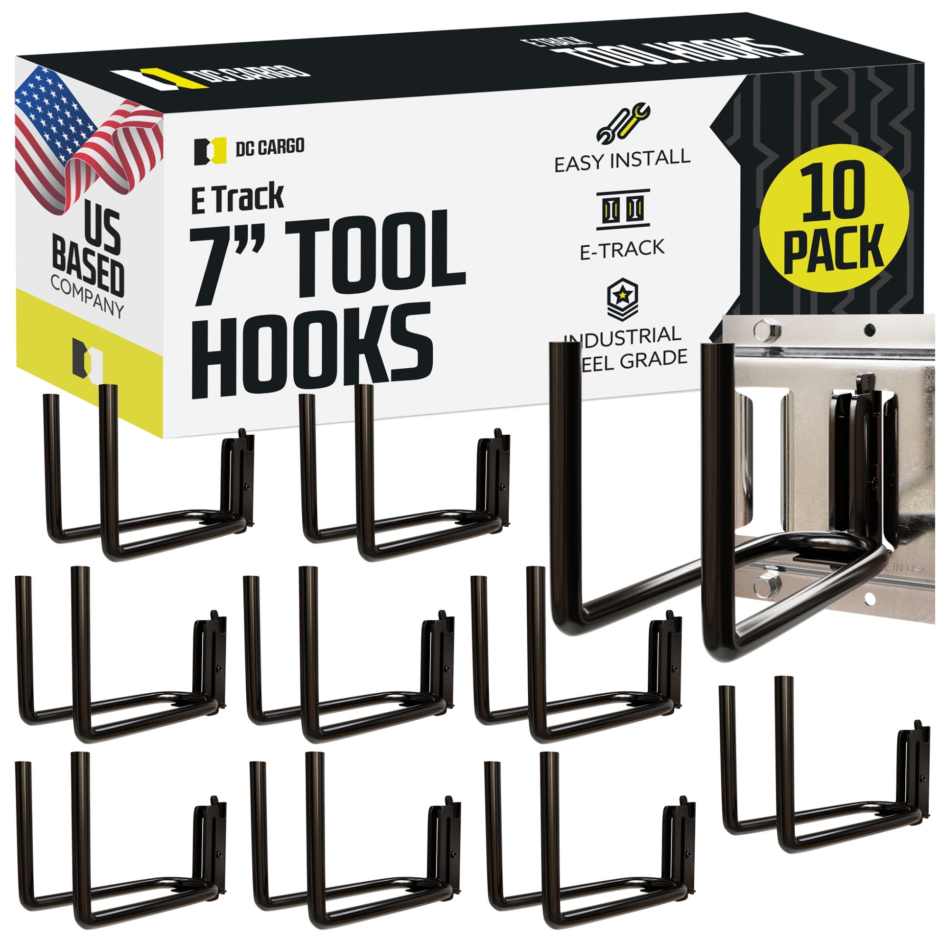 "10-Pack DC Cargo Mall E-Track Heavy Duty Shovel/Tool Hanger | Hook for Tools, Spades, Rakes, in Trucks, Trailers, and Warehouses with E Tracks"