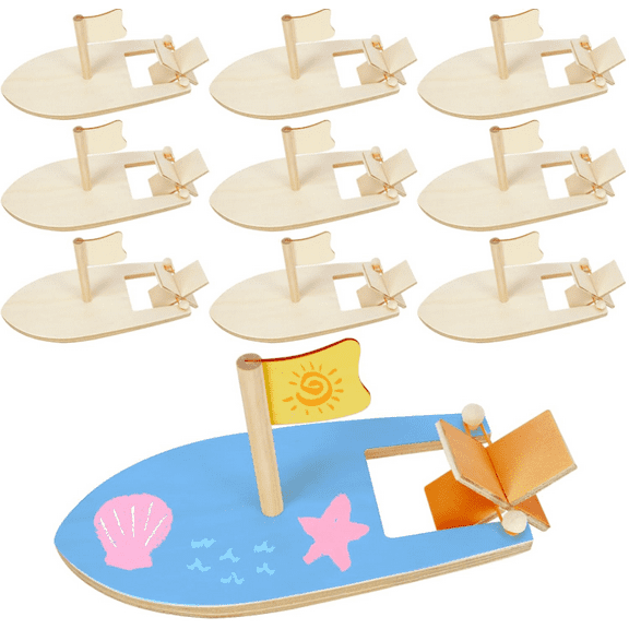 10-Pack DIY Wooden Boat Craft Kit Mini Paintable Sailboats for Kids, School Projects & Arts Activities