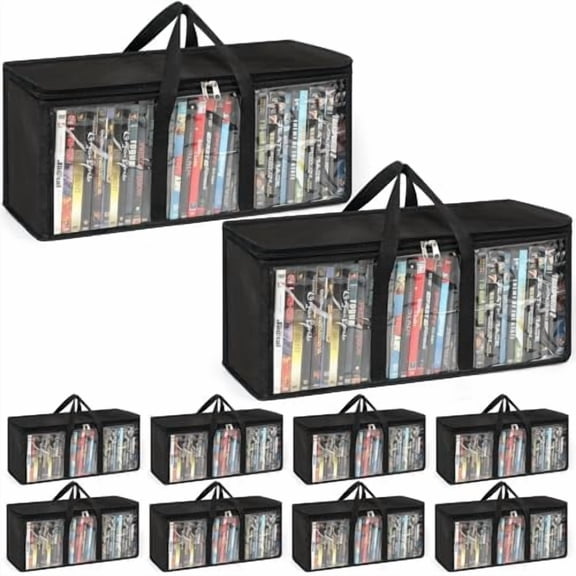 10 Pack DVD Storage Bags Clear PVC Media Organizer with Zipper and Handles Stackable DVD Storage Case for Albums Video Games Movie Cases VHS Box Blu Ray Storage Holds 350 Pcs DVDs$$Furniture