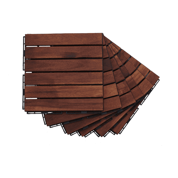 10 Pack Deck Tiles, 12 "x12" Square Interlocking Deck Tiles, Hardwood Brown Deck Tiles Interlocking Outdoor All Weather, Pool Balcony Backyard Terrace