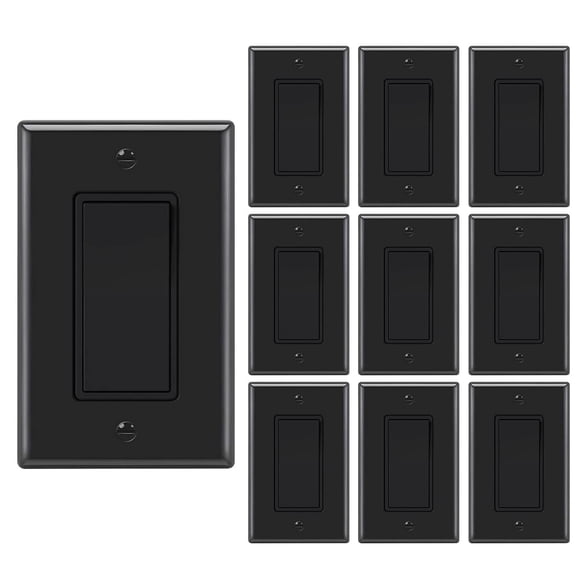 10 Pack Decora Light Switch Black, Single Pole Paddle Rocker,15A 120V/277V