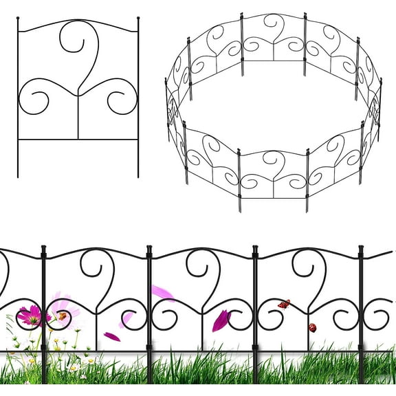 10 Pack Decorative Garden Fence Panels No Dig Fencing, Animal Barrier Boarder 16.5"(H) x 10.5ft(L), Rustproof Metal
