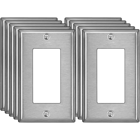 10 Pack Decorator Metal Wall Plate with Protective Film, 1 Gang Decor Stainless Steel Outlet Cover, Switch Plate, Durable Corrosion Resistant, H4.53 x W2.76, Brushed Finish, Silver