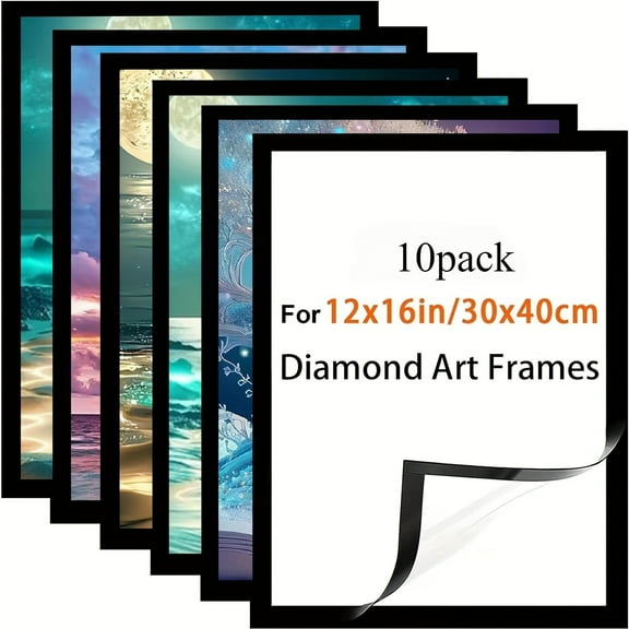 10 Pack Diamond Art Frame 12x16 Inch Painting Suitable for 10x14 Inch Picture Magnetic Self-Adhesive, Suitabble Frames Painting for Wall Window Door