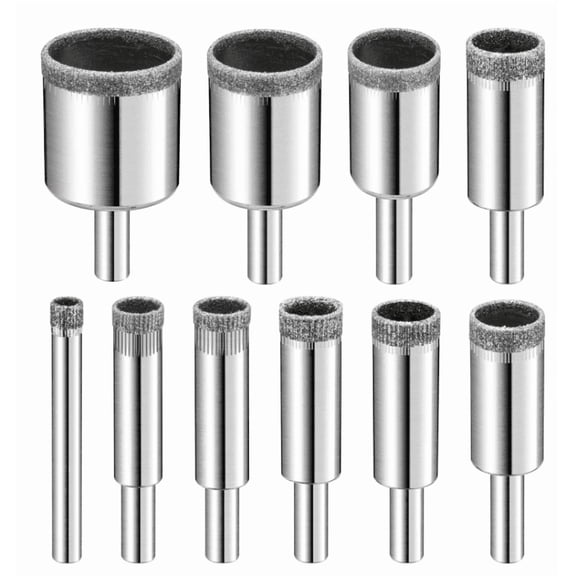 10 Pack Diamond Drill Bit Set, Hole Saw Kit for Glass, Ceramic Tile, Porcelain, Marble, Granite, and Stone, 1/4 to 1-1/5 Inch Sizes