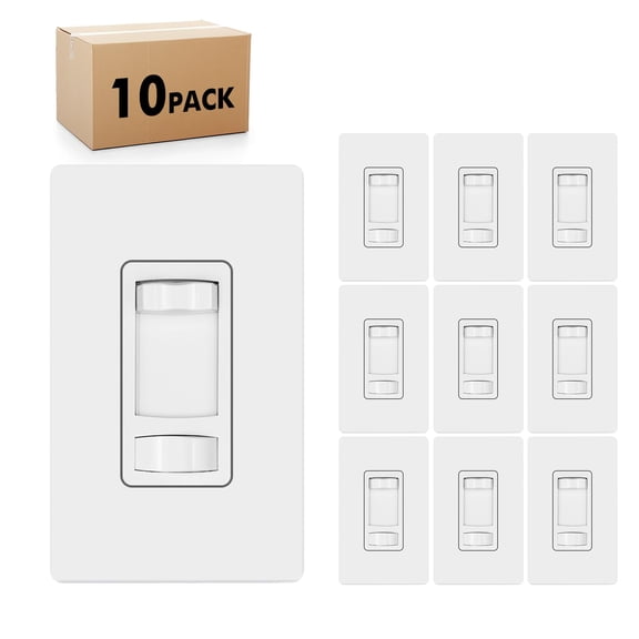 10 Pack Dimmer Light Switch, Single Pole/3 Way and ON/Off Slide Dimmer, 300W LED/CFL & 600W Incandescent/Halogen Compatible, Wall Plate Included, ETL Listed, White
